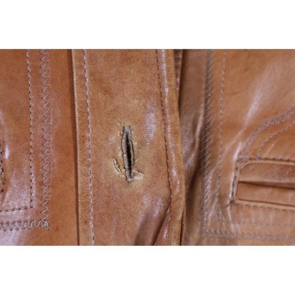 Vintage Robert Lewis Leather Coat Mens 42 Brown Glazed Lambskin Overcoat 70s - Picture 5 of 12